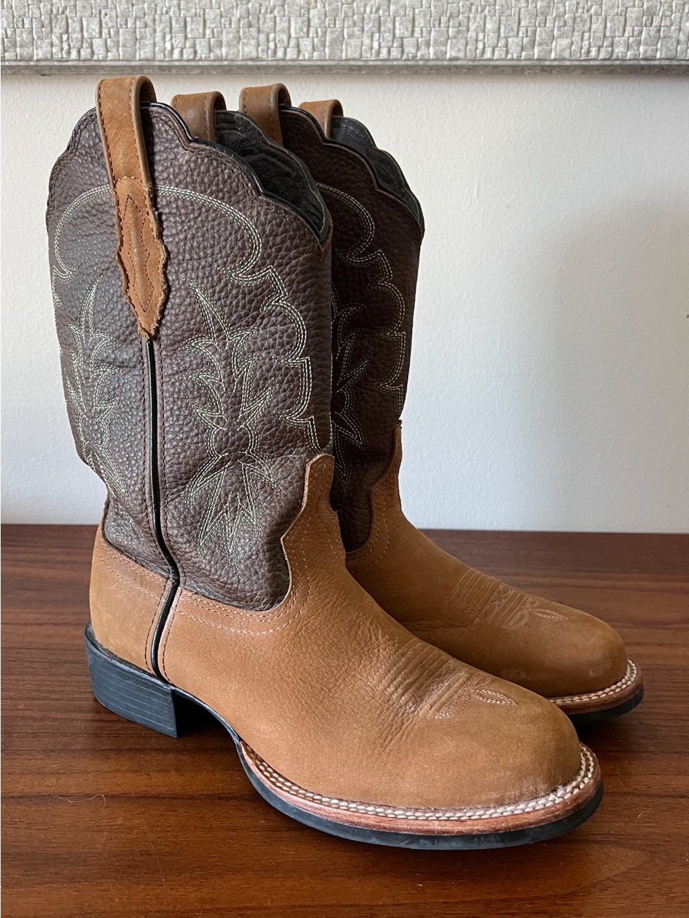 Acme Mens Cowboy Western Boots Brown Leather Square Toe Size 7.5 M